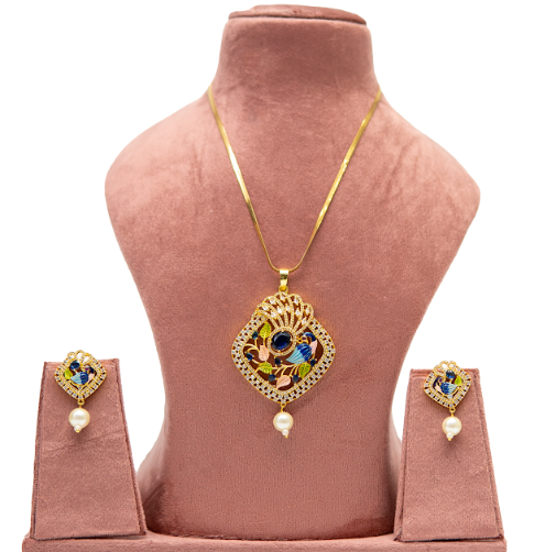 Royal Enamel Pearl Pendant Necklace Set for Women